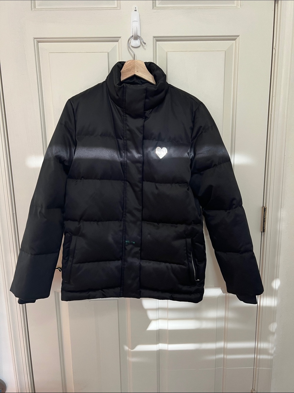 Love Moschino Black Quilted Puffer Jacket with Heart Detail